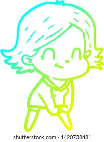 cold gradient line drawing of a cartoon friendly girl