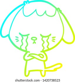 cold gradient line drawing of a cartoon crying dog