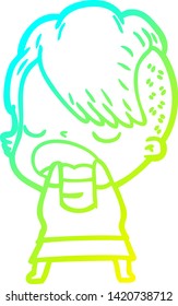 cold gradient line drawing of a cartoon cool hipster girl talking