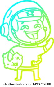cold gradient line drawing of a cartoon laughing astronaut