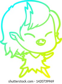 cold gradient line drawing of a cartoon laughing vampire girl