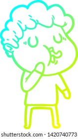 cold gradient line drawing of a cartoon man singing