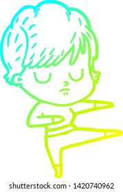 dibujo de línea de gradiente frío de una mujer caricaturista