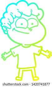 dibujo de una línea de degradado frío de un hombre feliz de caricatura