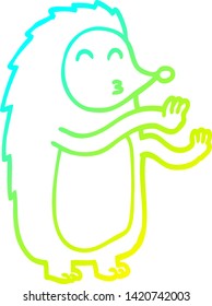 cold gradient line drawing of a cartoon dancing hedgehog