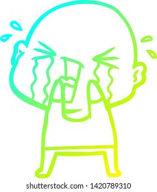 cold gradient line drawing of a cartoon crying bald man