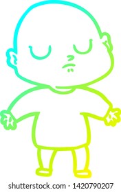 cold gradient line drawing of a cartoon bald man