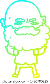 cold gradient line drawing of a cartoon man with beard frowning