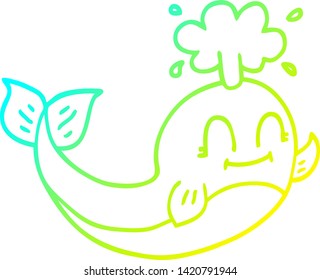 cold gradient line drawing of a cartoon happy whale