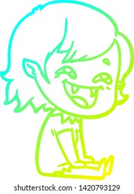 cold gradient line drawing of a cartoon laughing vampire girl