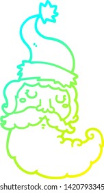 cold gradient line drawing of a cartoon santa face
