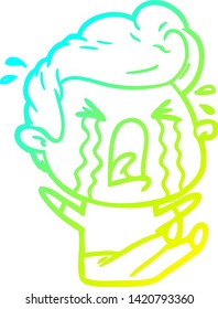 cold gradient line drawing of a cartoon crying man