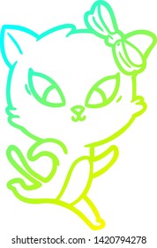 cold gradient line drawing of a cartoon cat