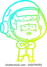 cold gradient line drawing of a cartoon tired astronaut