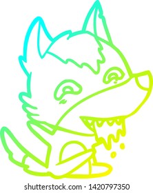dibujo de una línea de degradado frío de un lobo hambriento de dibujos
