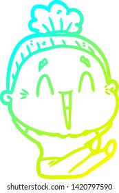 dibujo en línea de gradiente frío de una anciana feliz
