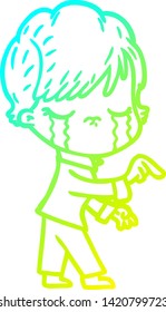 cold gradient line drawing of a cartoon woman crying