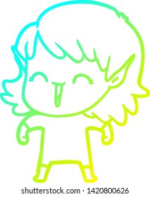 cold gradient line drawing of a cartoon elf girl