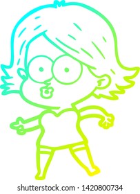 cold gradient line drawing of a cartoon girl pouting