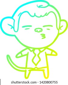cold gradient line drawing of a cartoon suspicious monkey