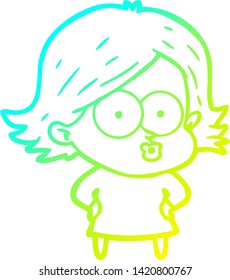 cold gradient line drawing of a cartoon girl pouting