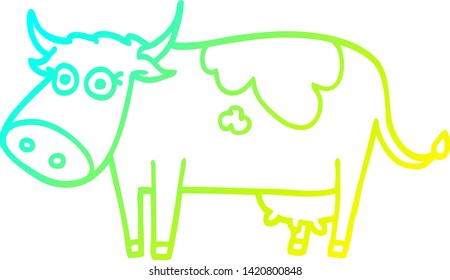 cold gradient line drawing of a cartoon farm cow
