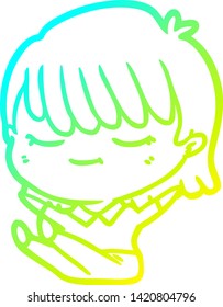 cold gradient line drawing of a cartoon woman