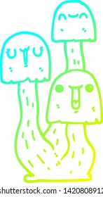 cold gradient line drawing of a cartoon mushroom