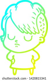 cold gradient line drawing of a cartoon woman