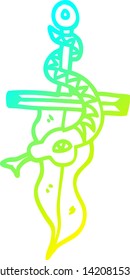 cold gradient line drawing of a cartoon dagger and snake tattoo