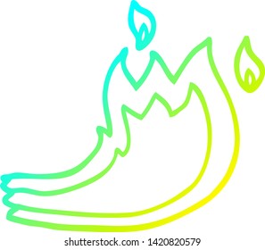 dibujo de línea de degradado frío de una llama de fuego de caricatura