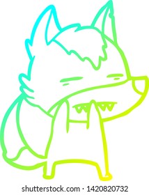cold gradient line drawing of a cartoon wolf showing teeth