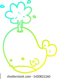 cold gradient line drawing of a cartoon spouting whale