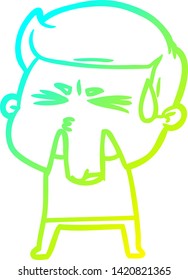 cold gradient line drawing of a cartoon man sweating