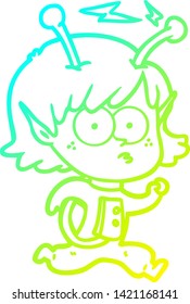 dibujo de línea de gradiente frío de una chica alienígena