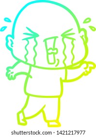 cold gradient line drawing of a cartoon crying bald man