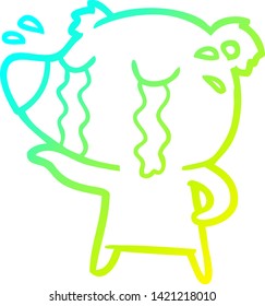 dibujo de línea de gradiente frío de un oso polar llorando caricatura