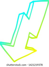 cold gradient line drawing of a cartoon lightning bolt