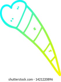cold gradient line drawing of a cartoon shooting heart decorative element