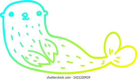 dibujo de línea de degradado frío de un sello de dibujos animados