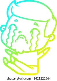 cold gradient line drawing of a cartoon man crying