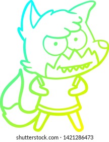 cold gradient line drawing of a cartoon grinning fox