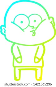cold gradient line drawing of a cartoon bald man staring