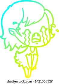 cold gradient line drawing of a cartoon crying vampire girl