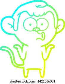 desenho de linha de gradiente frio de um macaco confuso de desenho animado
