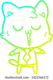 dibujo en línea de gradiente frío de un gato de dibujos animados con camisa y corbata