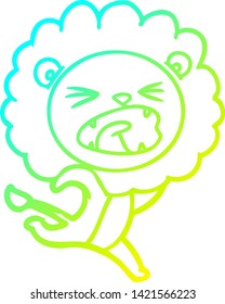 cold gradient line drawing of a cartoon running lion