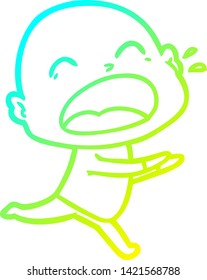 dibujo de línea de gradiente frío de una caricatura gritando hombre calvo