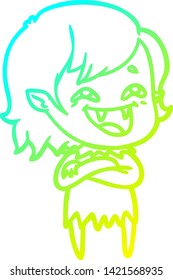 cold gradient line drawing of a cartoon laughing vampire girl