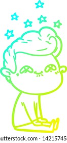 cold gradient line drawing of a cartoon excited man